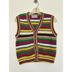 Missoni Vtg Sweater Vest Multicolor Button Down Sleeveless Yellow Size 46 Large